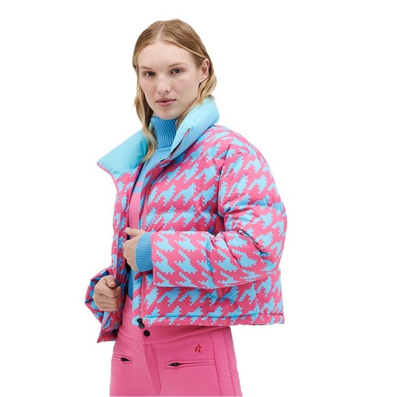 Perfect Moment Nevada Duvet II Jacket - Houndstooth/Cyan/Azelea Pink, Small - Picture 1 of 5